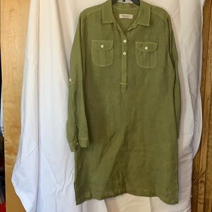 Green linen dress